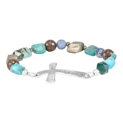 Silpada Seaboard' Sterling Silver Mixed Stones Cross Stretch Bracelet, 6.75" In Blue