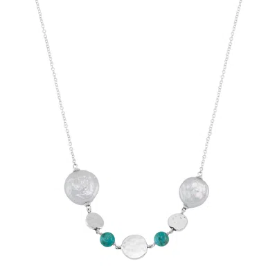 Silpada Sending Signals' Silver Compressed Turquoise Freshwater Pearl Necklace In White