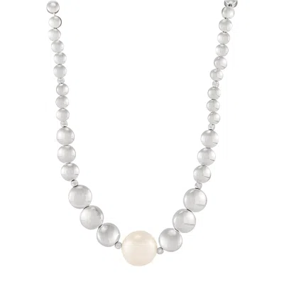 Silpada Shared Moments' Silver Natural Hematite And Fw Pearl Necklace, 20"