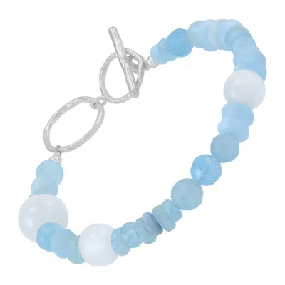 Silpada Soft Terrain' Silver Natural Aquamarine Selenite Beaded Bracelet, 7.5" In Blue