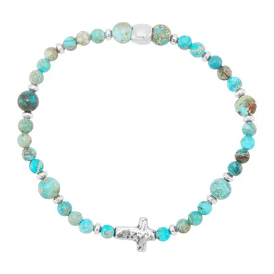 Silpada Soulful' Sterling Silver Mixed Stones Cross Stretch Bracelet, 7.5" In Blue