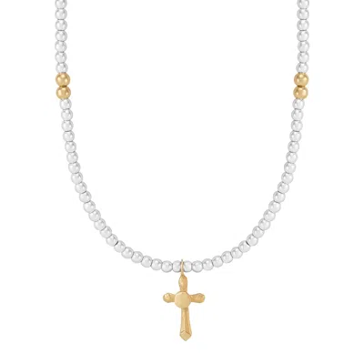 Silpada Stability' Silver With Gold Plating Natural Hematite Cross Necklace, 20 In White