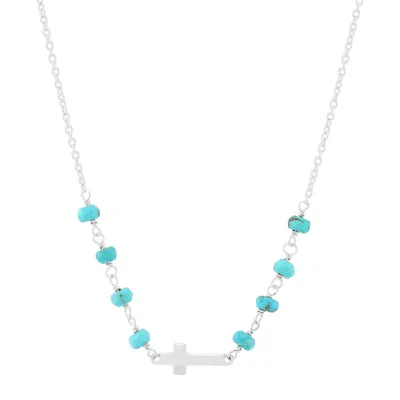 Silpada Steady Guide' Sterling Silver Teal Turquoise Cross Necklace, 16" + 2" In Blue