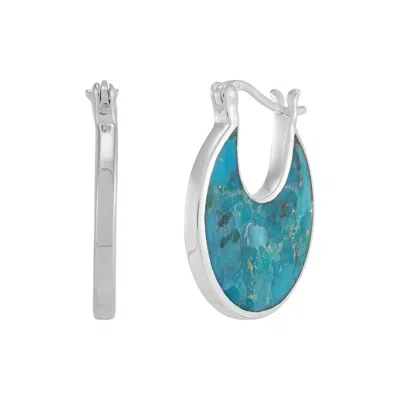 Silpada Stillness' Sterling Silver Teal Compressed Turquoise Hoop Earrings In Blue