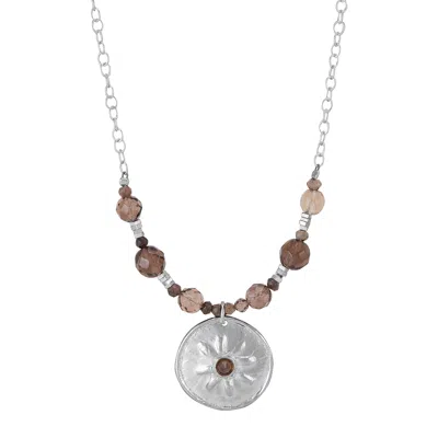 Silpada Sun Dial' Silver Smoky Quartz And Hematite Pendant Necklace, 20" In Brown