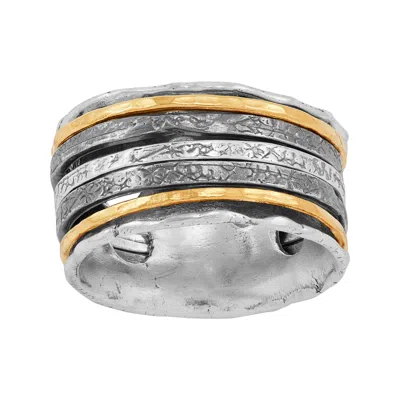 Silpada Superior' Silver With 14k Yellow Gold Plating Spinner Ring In Multi