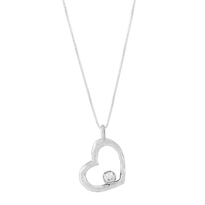 Silpada Tender Promise' Silver White Cubic Zirconia Heart Pendant Necklace