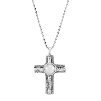 Silpada Trace Of Grace' Silver Freshwater Pearl Cross Pendant Necklace, 20" In White