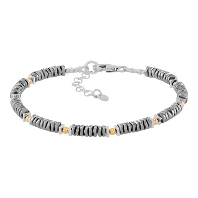 Silpada Trophy' Sterling Silver With 14k Yellow Gold Plating And Hematite Bracelet, 7" + 1"