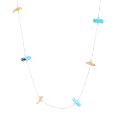 Silpada Tropique' Sterling Silver And Brass Compressed Turquoise Necklace, 20" In Blue