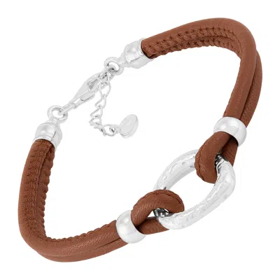 Silpada Unity Loop' Sterling Silver Leather Bracelet, 7.5" + 1" In White