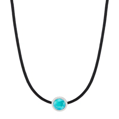 Silpada Vivid Edge' Silver With Leather Compressed Teal Turquoise Necklace, 19" In Blue