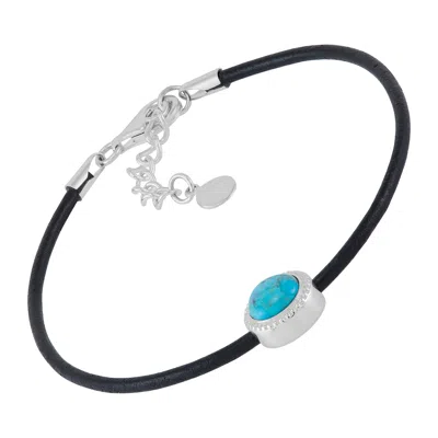 Silpada Vivid Edge' Silver With Leather Compressed Turquoise Bracelet, 8.25" In Blue