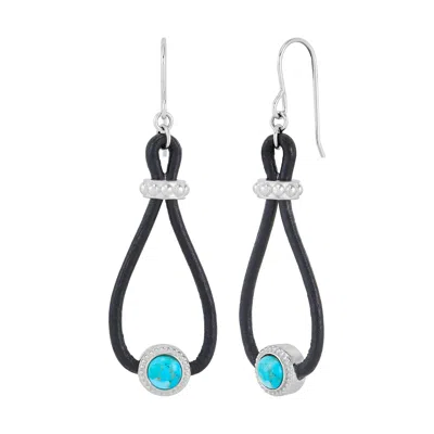 Silpada Vivid Edge' Sterling Silver Leather Compressed Teal Turquoise Earrings In Blue