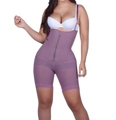 Siluets Pl1 Postpartum Mid-thigh Full Body Shaper With Abdominal Reinforcement In Beige In Purple