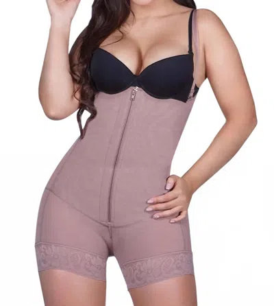 Siluets Post Surgery Compression Mid-thigh Body Shaper In Cocoa In Neutral