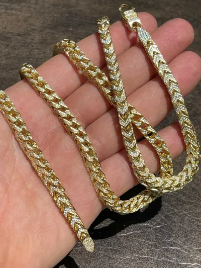 Pre-owned Silver 14k Gold Plated Real 925  Men's Franco Chain 6mm Thick Iced Cz 18-30"