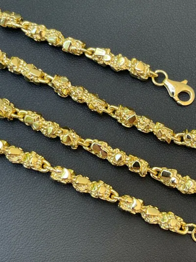 Pre-owned Silver 14k Gold Plated Solid 925 Sterling  Nugget Link Chain Necklace 5mm 18-30"