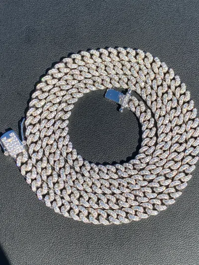 Pre-owned Silver 6mm Miami Cuban Iced Solid 925  Chain Simulated Diamonds 16" Choker - 30"