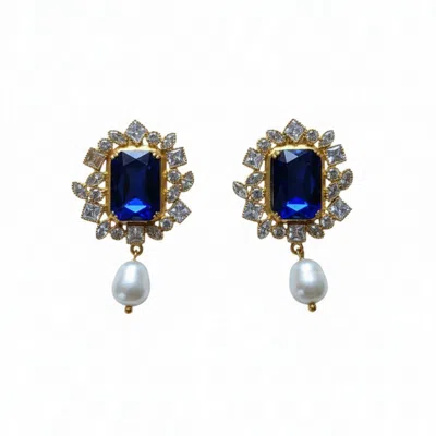 Silver & Elegant Co. Women's Gold / Blue The Swarovski Zirconia Regal Earrings In Multi