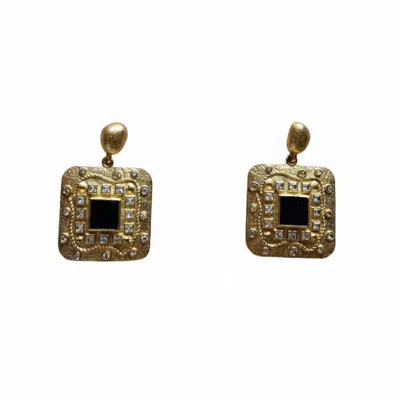 Silver & Elegant Co. Women's Gold The Regal Onyx Square Earrings