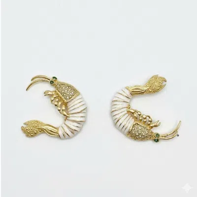 Silver & Elegant Co. Women's Golden Shrimp Marine Charm Thick Gold Plated Bronze Earrings