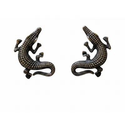 Silver & Elegant Co. Women's Grey The Antique Bronze Croc Studs In Gray