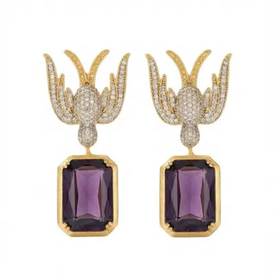 Silver & Elegant Co. Women's Purple / Gold Violet Flight Earrings