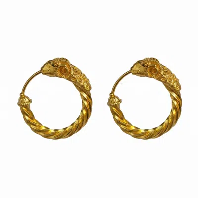 Silver & Elegant Co. Women's Ram's Head Twisted Thick Gold Plated Bronze Hoop Earrings