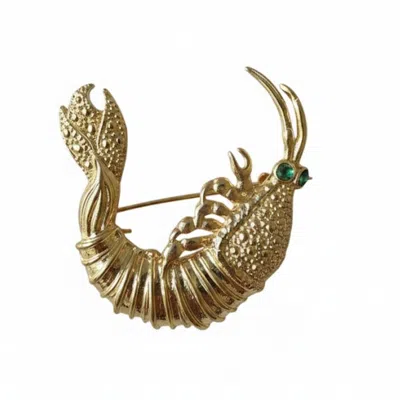 Silver & Elegant Co. Women's Sculptural Lobster Green Zircon Thick Gold Plated Bronze Brooch