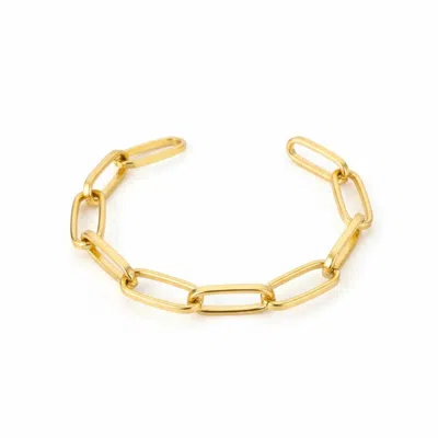 Silver & Elegant Co. Women's Sculptural Wide Link Thick Gold Plated Bronze Cuff