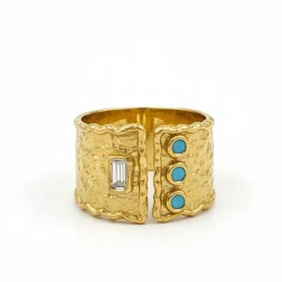 Silver & Elegant Co. Women's Turquoise Tide Open Thick Gold Plated Bronze Ring