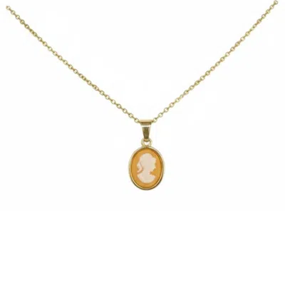 Silver & Elegant Co. Women's Yellow / Gold Mini Cameo Shell Thick Gold Plated Bronze Necklace