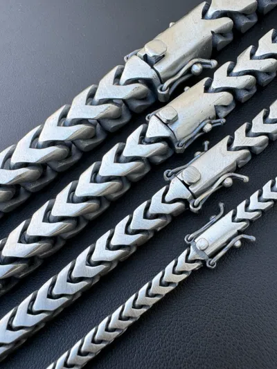 Pre-owned Silver Big 4-10mm Franco Chain Necklace Or Bracelet Oxidized Real 925  Box Clasp