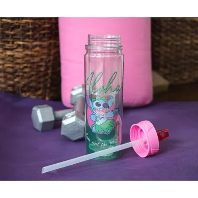 Silver Buffalo 18 oz Doulbe Wall Plastic Water Bottle With Straw In Green,pink