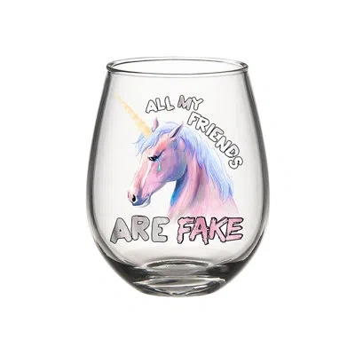 Silver Buffalo All My Friends Are Fake 20 Oz. Glass Stemless Wine Glass In Purple;clear