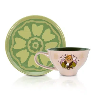 Silver Buffalo Avatar: The Last Airbender Jasmine Dragon 12-ounce Ceramic Teacup And Saucer Set In Brown;green;pink