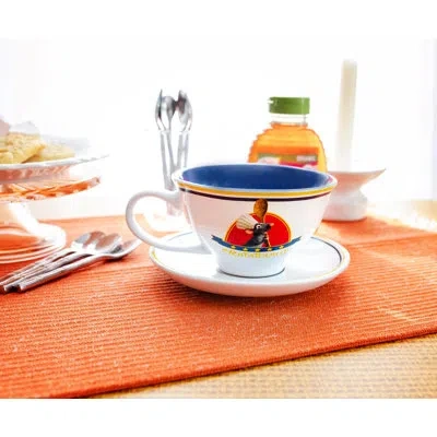Silver Buffalo Ceramic Teacup In White