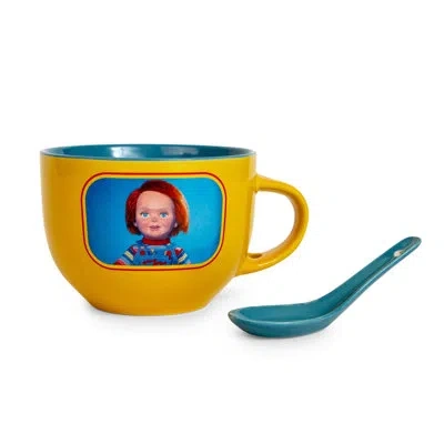 Silver Buffalo Child's Play Chucky "good Guys" Ceramic Soup Mug With Spoon | Holds 24 Ounces In Blue;yellow