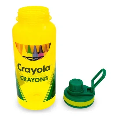 Silver Buffalo Crayola Crayon Box Retro Twist Spout Water Bottle And Sticker Set | 32 Ounces In Yellow
