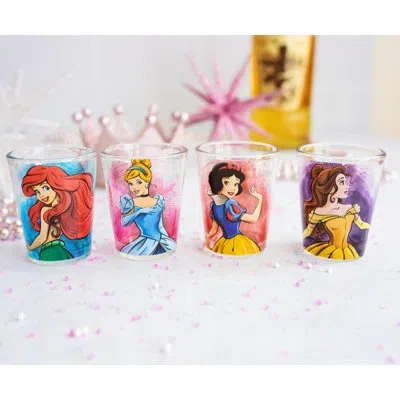 Silver Buffalo Disney Fashionista Princesses 4 Piece 1.5 Oz. Shot Glass Set In Yellow;pink