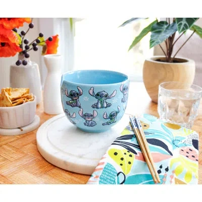 Silver Buffalo Disney Lilo & Stitch 20-ounce Ramen Bowl And Chopstick Set In Blue