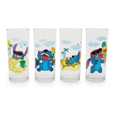 Silver Buffalo Disney Lilo And Stitch Beach Day 4 Piece 10 Oz. Drinking Glass Set In Blue;green;yellow