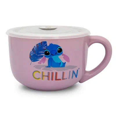 Silver Buffalo Disney Lilo & Stitch "chillin" Ceramic Soup Mug With Vented Lid | Holds 24 Ounces In Blue;yellow;pink