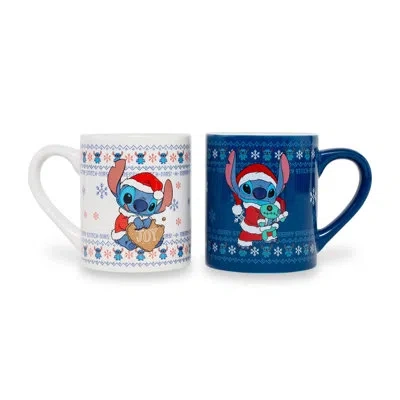 Silver Buffalo Disney Lilo & Stitch Holiday Sweaters Ceramic Mugs | Set Of 2 In Blue;white