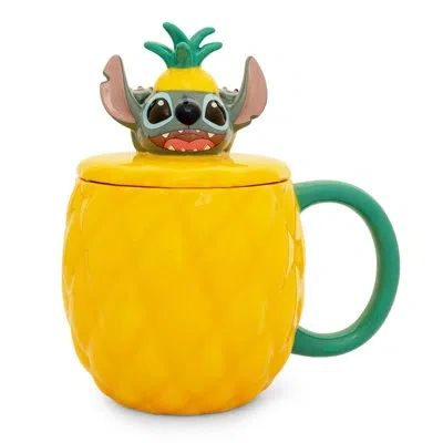 Silver Buffalo Disney Lilo & Stitch Pineapple 3d Sculpted Ceramic Mug With Lid | Holds 20 Ounce In Black;green;yellow