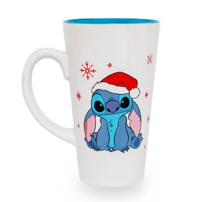Silver Buffalo Disney Lilo & Stitch Santa Hat Ceramic Latte Mug | Holds 16 Ounces In Blue;white