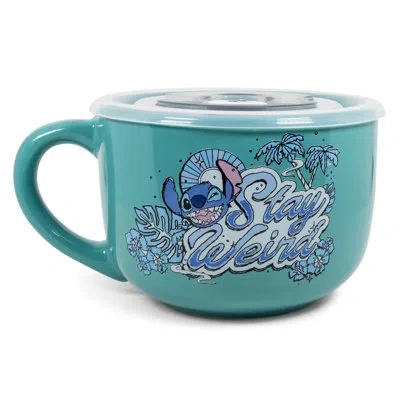 Silver Buffalo Disney Lilo And Stitch Stay Weird 24oz Ceramic Soup Mug W/ Lid In Teal