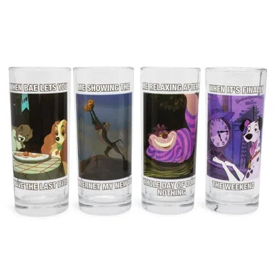 Silver Buffalo Disney Memes 4 Piece 10 Oz. Drinking Glass Set In Blue;purple