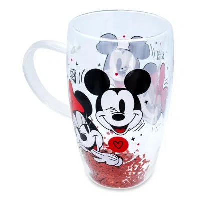 Silver Buffalo Disney Mickey And Minnie Hearts & Diamonds Confetti Glass Mug | Holds 15 Ounces In Black;red